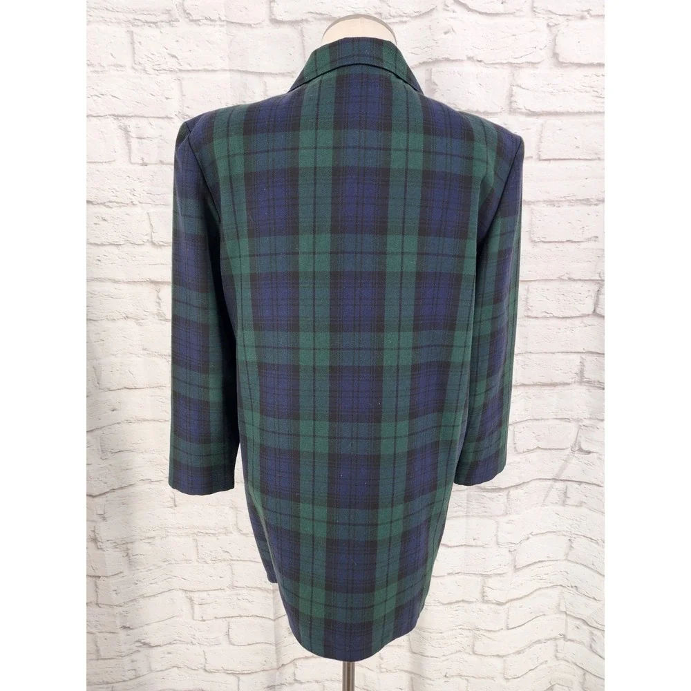 Vintage Tartan Plaid Longling Blazer Womens Size 12 Academia UK Made Preppy 90s - Picture 3 of 8